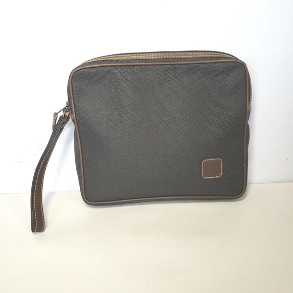 Dunhill Wristlet Pouch Men's Bag Large 9x8 Brown Logo Designer Coated Canvas - Picture 1 of 11